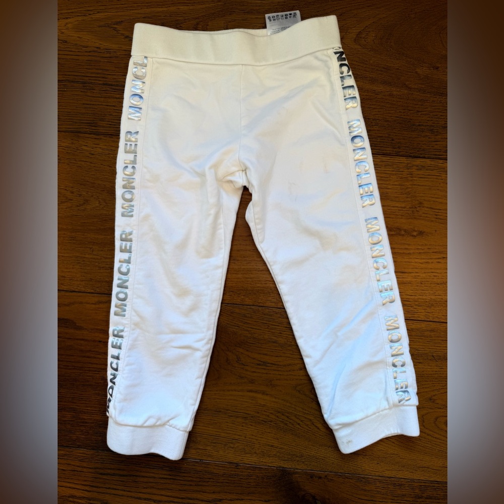 Moncler Kids White Joggers with Silver Tape Logo
